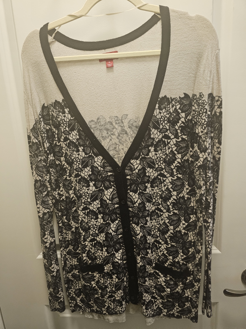 Elle Black and Cream Floral Lace-Print Cardigan